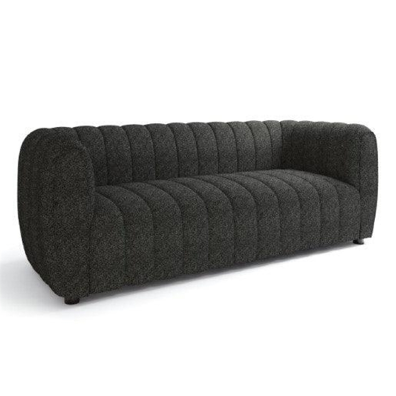 Hery Sofa- 83 Inch- Black Boucle- Vertical Channel Tufted Details