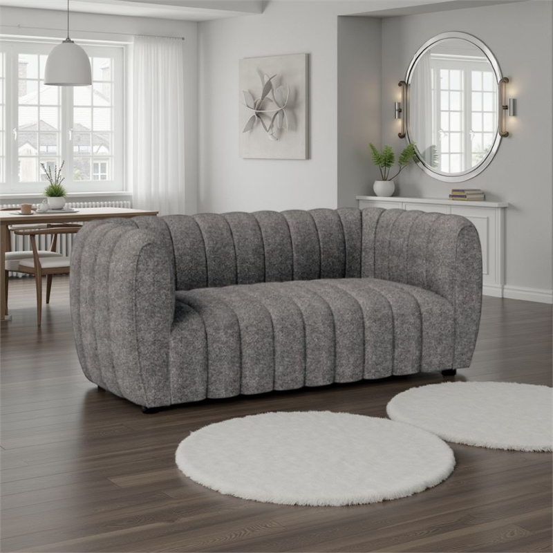 Hery Loveseat- 65 Inch- Gray Boucle- Vertical Channel Tufted Details