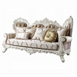 Kin Ornate Sofa- 7 Accent Pillows- Tufted Tan and Antique White