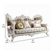 Kin Ornate Sofa- 7 Accent Pillows- Tufted Tan and Antique White