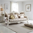 Kin Ornate Sofa- 7 Accent Pillows- Tufted Tan and Antique White