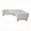 Ronia Sectional Sofa- 4 Throw Pillows- Tufted Ivory White- 133 Inch