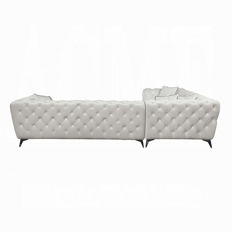 Ronia Sectional Sofa- 4 Throw Pillows- Tufted Ivory White- 133 Inch