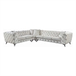 Ronia Sectional Sofa- 4 Throw Pillows- Tufted Ivory White- 133 Inch