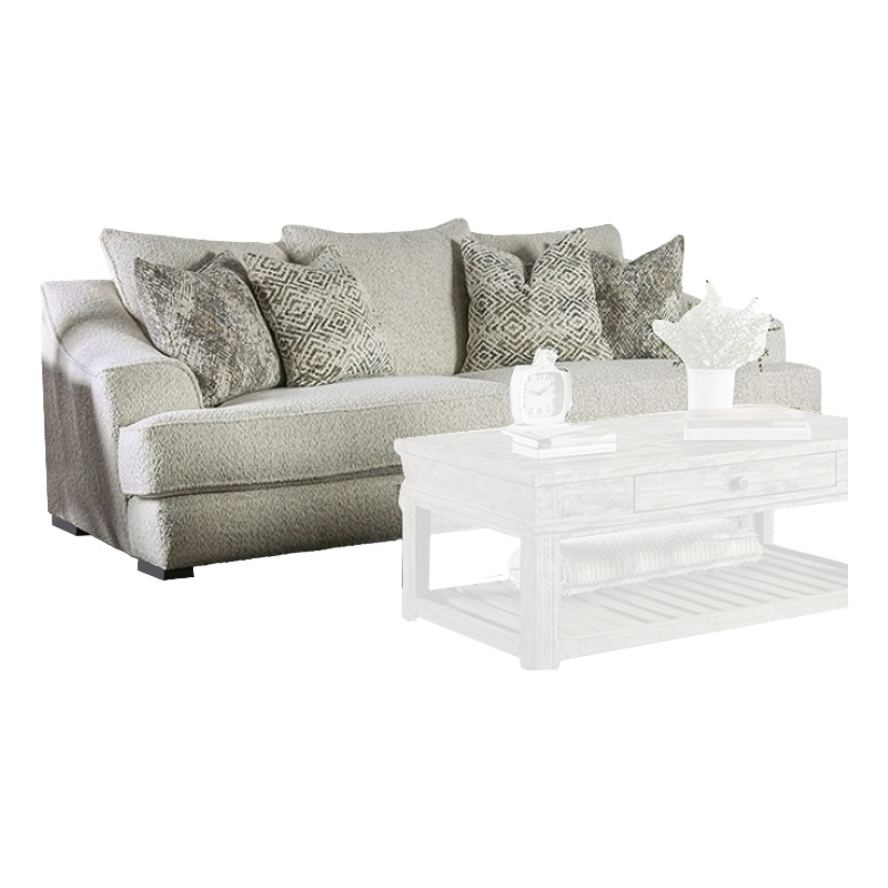 Syma Sofa- Ivory Boucle- 4 Throw Pillows- Sloped Track Arms- 102 Inch