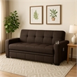 Futon Sofa- Brown Fabric Upholstery- Pull Out Base- Button Tufting