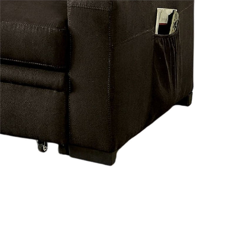 Futon Sofa- Brown Fabric Upholstery- Pull Out Base- Button Tufting