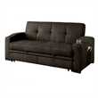 Futon Sofa- Brown Fabric Upholstery- Pull Out Base- Button Tufting
