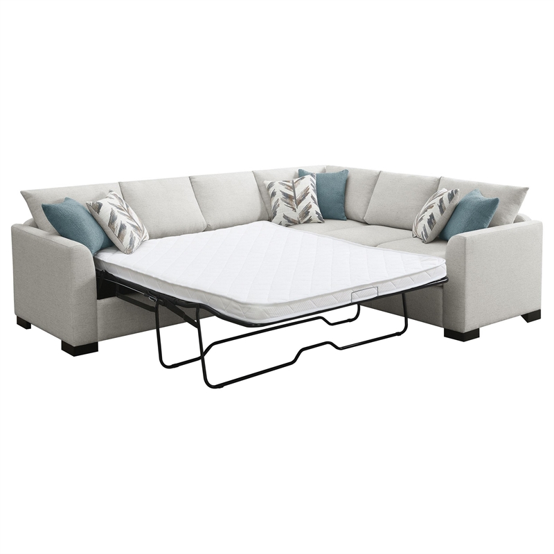 Ashlee Sleeper Sectional Sofa- Greige Chenille- 6 Pillows- 111 Inch