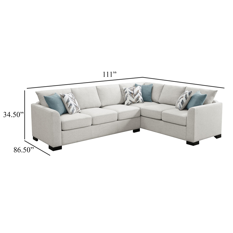 Ashlee Sleeper Sectional Sofa- Greige Chenille- 6 Pillows- 111 Inch