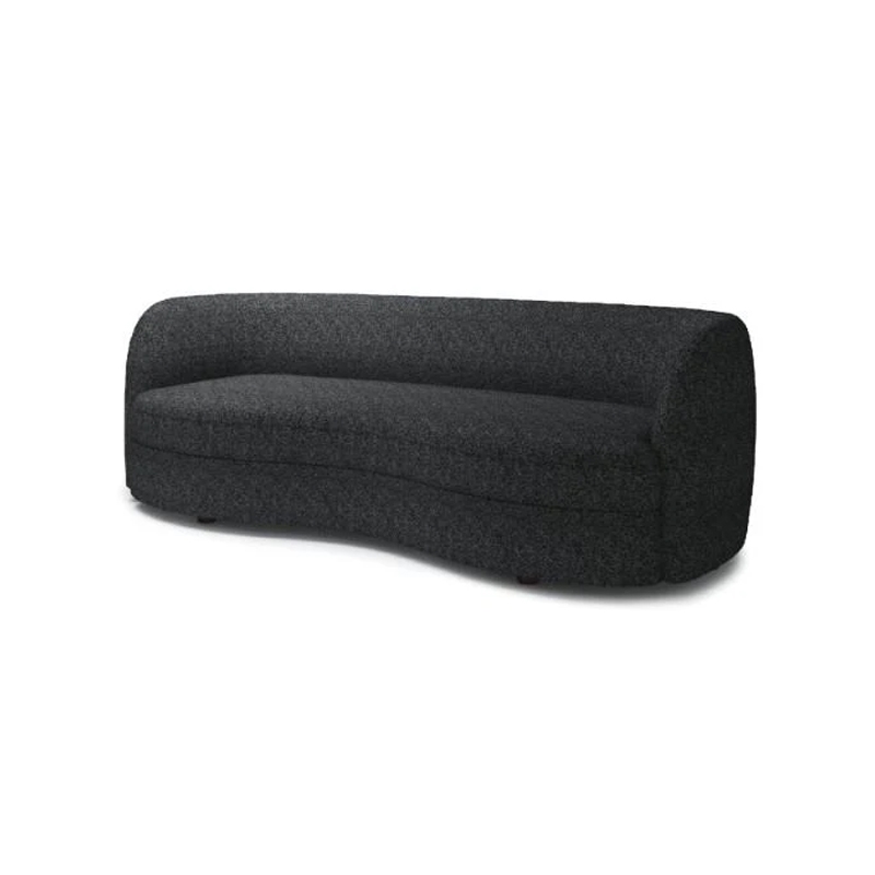 Srey Sofa- 84 Inch- Plush Black Boucle- Curved Curved Kidney Shape