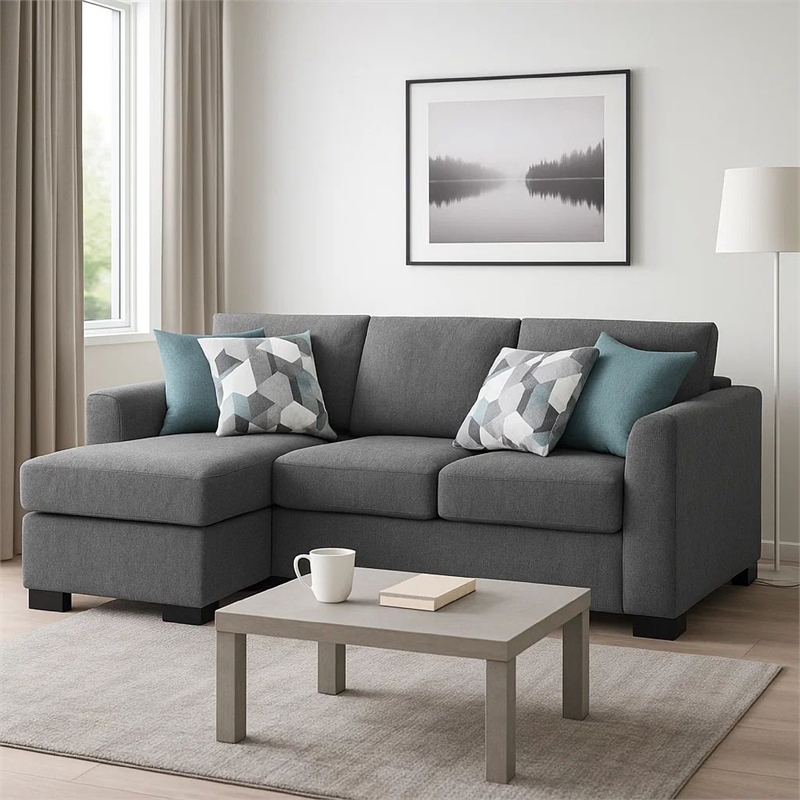 Storia Sleeper Sectional Chaise Sofa- Heather Gray- 4 Pillows- 84 Inch