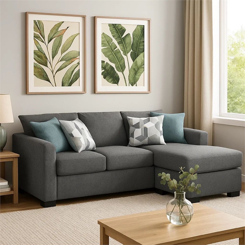 Storia Sleeper Sectional Chaise Sofa- Heather Gray- 4 Pillows- 84 Inch