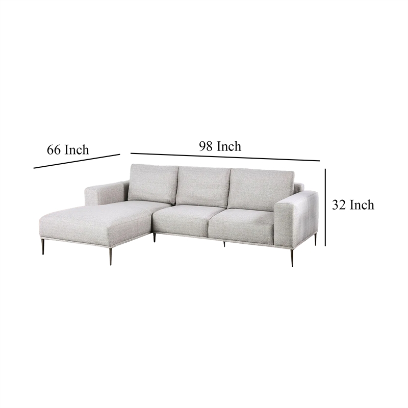 Kevin Sectional Sofa- Right Chaise- Gray Chenille- 98 Inch- Metal Legs