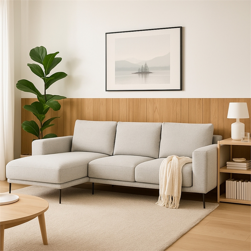 Kevin Sectional Sofa- Right Chaise- Gray Chenille- 98 Inch- Metal Legs