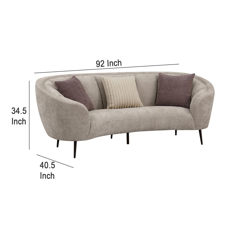 Zui Curved Sofa- 92 Inch- Beige Fabric- Round Design- 3 Accent Pillows