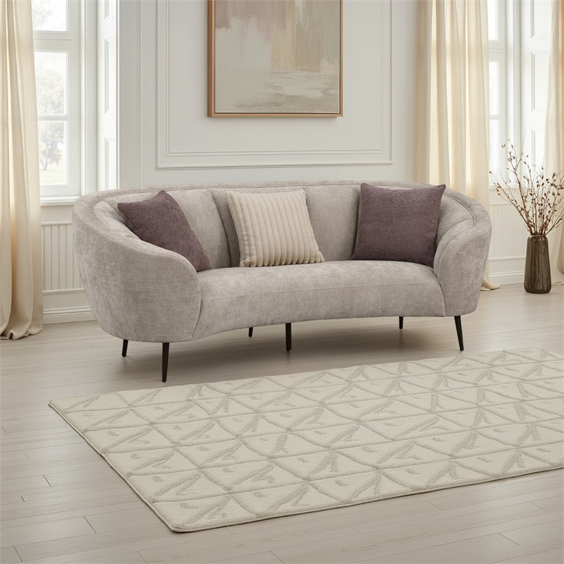 Zui Curved Sofa- 92 Inch- Beige Fabric- Round Design- 3 Accent Pillows