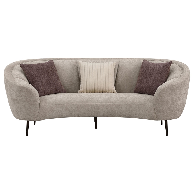 Zui Curved Sofa- 92 Inch- Beige Fabric- Round Design- 3 Accent Pillows