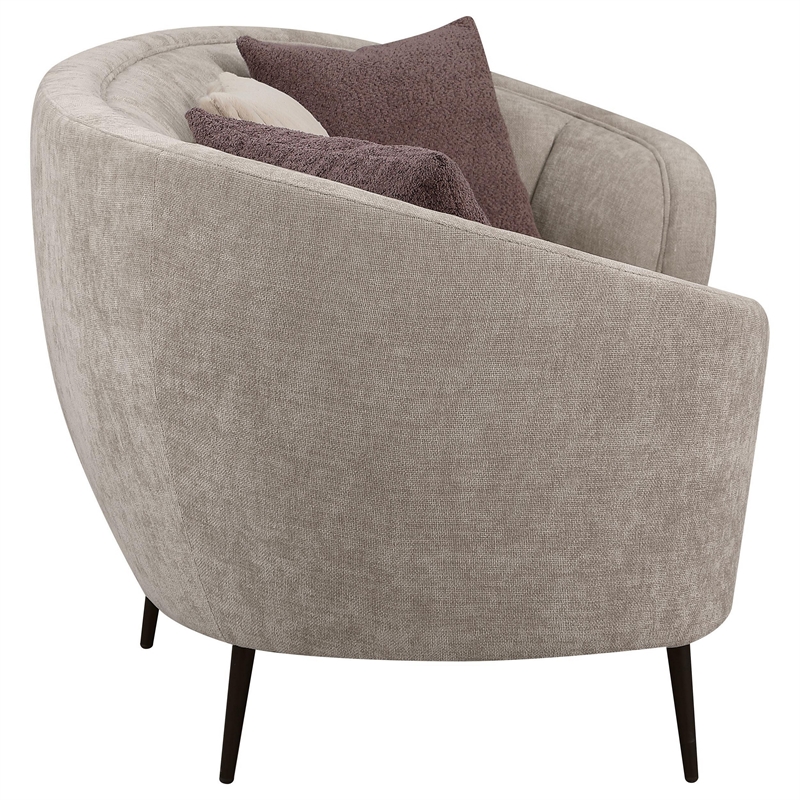 Zui Curved Sofa- 92 Inch- Beige Fabric- Round Design- 3 Accent Pillows