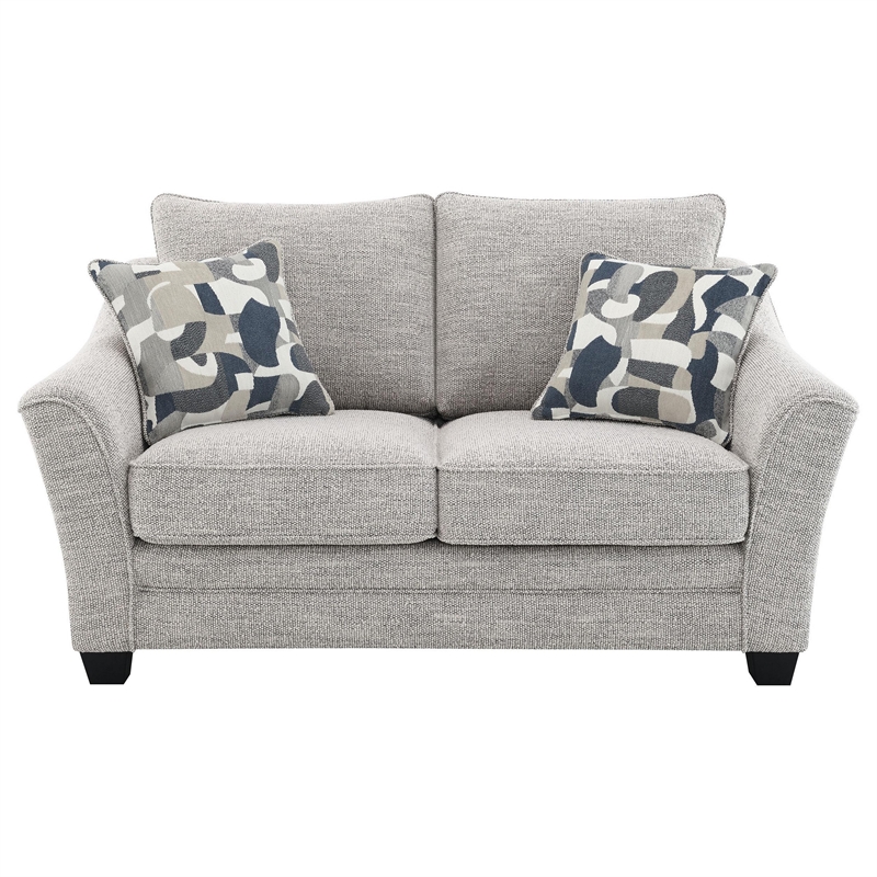 Kito Loveseat- 61 Inch Modern Light Gray Fabric- 2 Accent Pillows