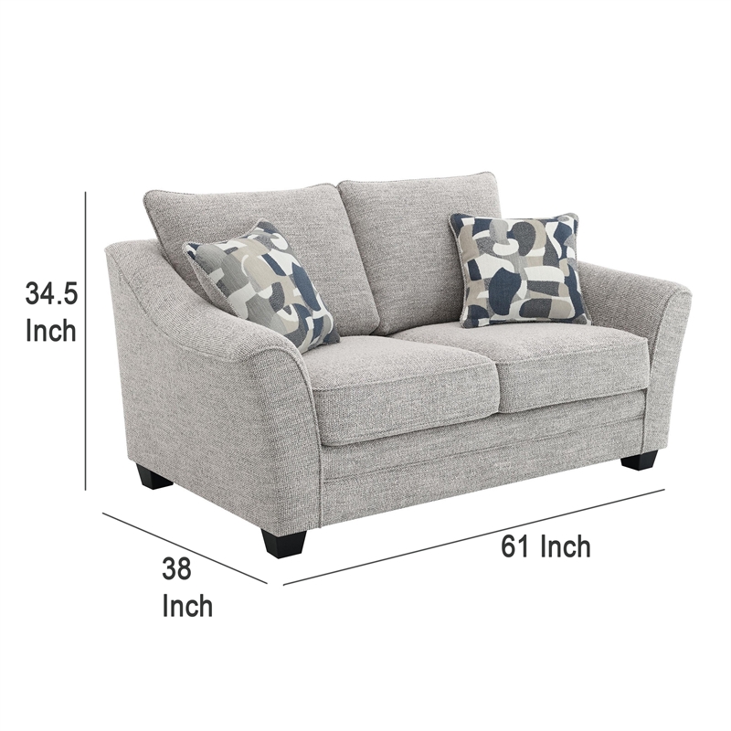 Kito Loveseat- 61 Inch Modern Light Gray Fabric- 2 Accent Pillows