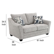 Kito Loveseat- 61 Inch Modern Light Gray Fabric- 2 Accent Pillows