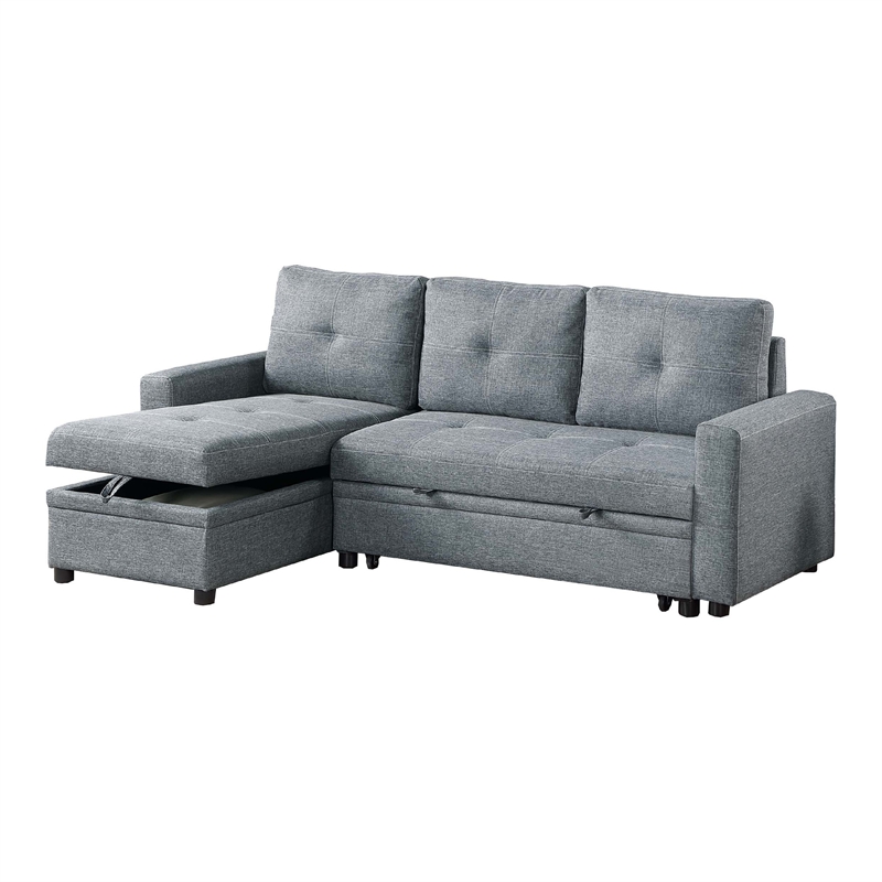 Gero Sectional Sofa Set with Reversible Storage Chaise- Light Gray