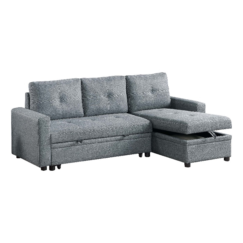 Gero Sectional Sofa Set with Reversible Storage Chaise- Light Gray
