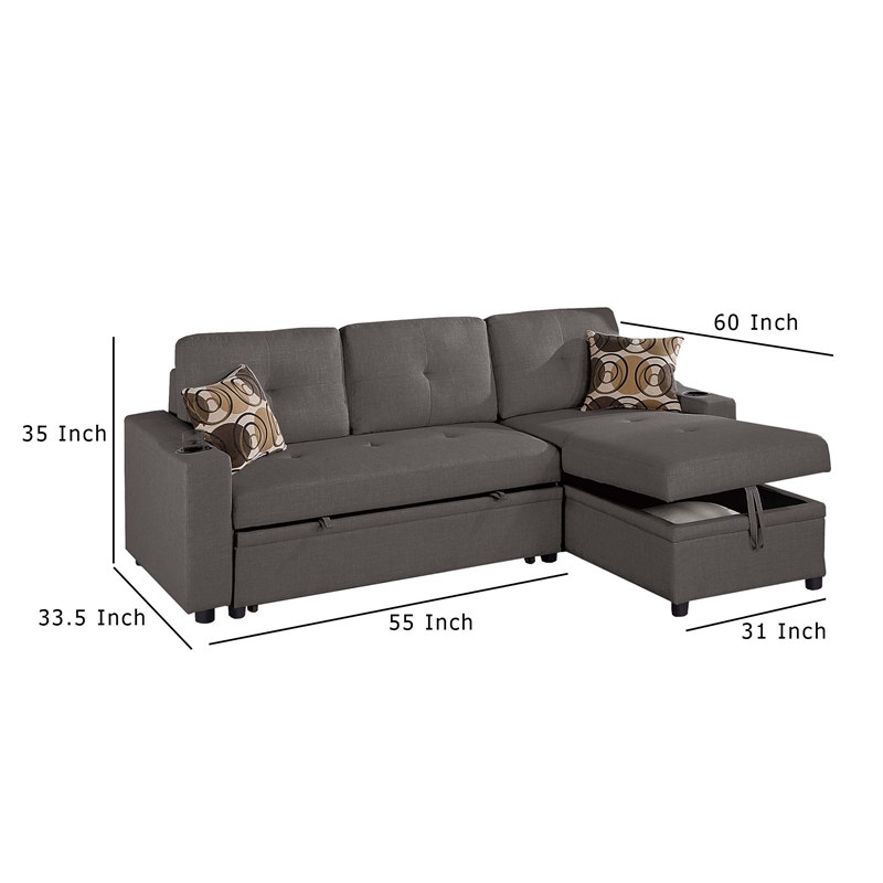 Pero Sectional Sofa Pull Out Bed with Storage Chaise- Pillows- Black