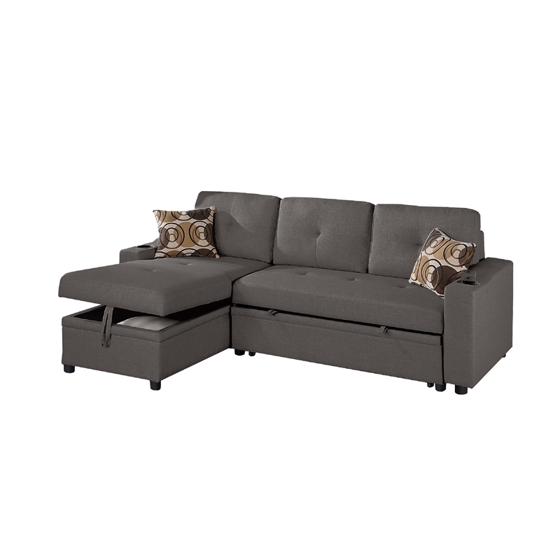 Pero Sectional Sofa Pull Out Bed with Storage Chaise- Pillows- Black
