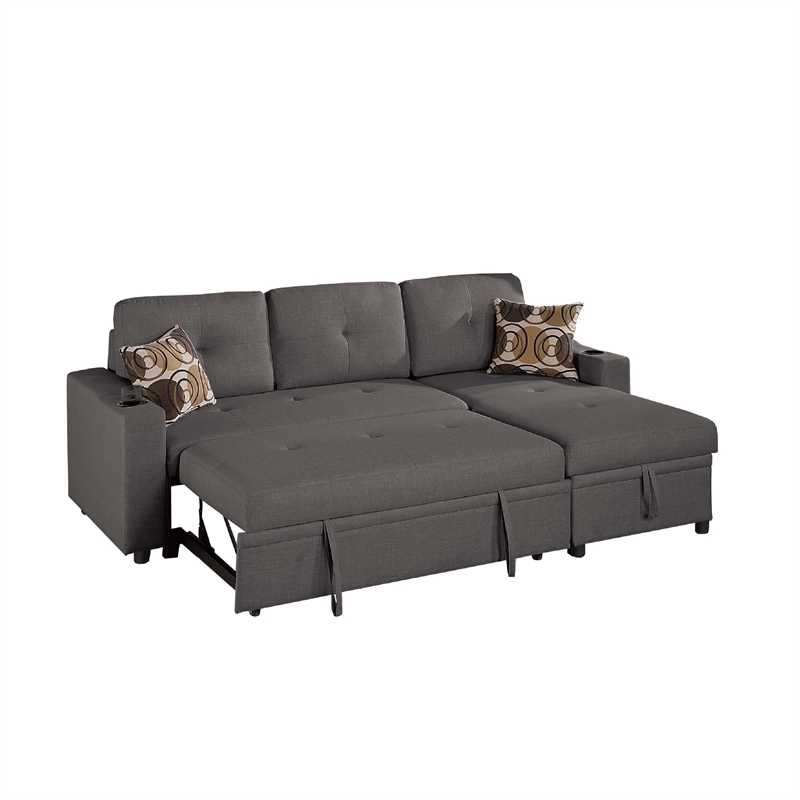 Pero Sectional Sofa Pull Out Bed with Storage Chaise- Pillows- Black