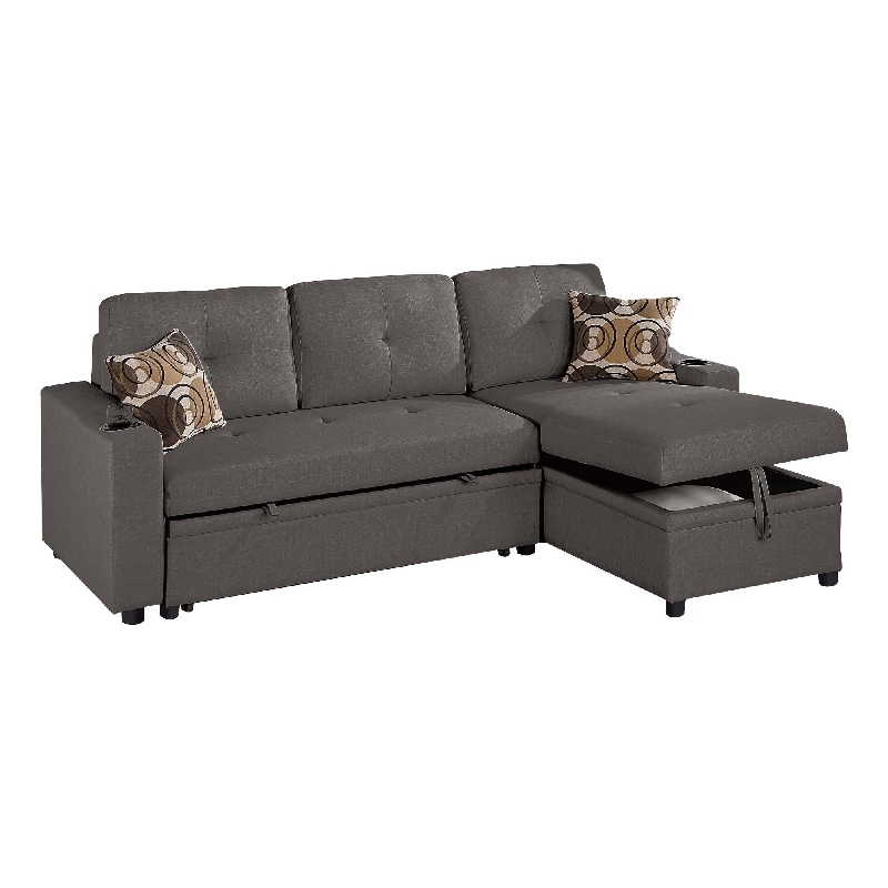 Pero Sectional Sofa Pull Out Bed with Storage Chaise- Pillows- Black