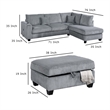 Roe 3pc Sectional Sofa Set w Chaise- Ottoman- 2 Pillows- Fog Gray