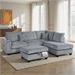 Roe 3pc Sectional Sofa Set w Chaise- Ottoman- 2 Pillows- Fog Gray