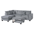 Roe 3pc Sectional Sofa Set w Chaise- Ottoman- 2 Pillows- Fog Gray
