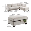 Roe 3pc Sectional Sofa Set with Chaise- Ottoman- 2 Pillows- Ivory