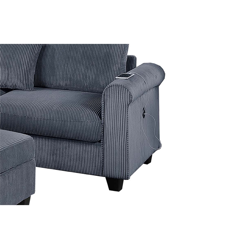 Roe 3pc Sectional Sofa Set with Chaise- Ottoman- 2 Pillows- Dark Gray