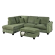 Roe 3pc Sectional Sofa Set w Chaise- Ottoman- 2 Pillows- Sage Green