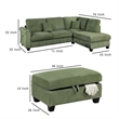 Roe 3pc Sectional Sofa Set w Chaise- Ottoman- 2 Pillows- Sage Green