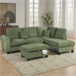 Roe 3pc Sectional Sofa Set w Chaise- Ottoman- 2 Pillows- Sage Green