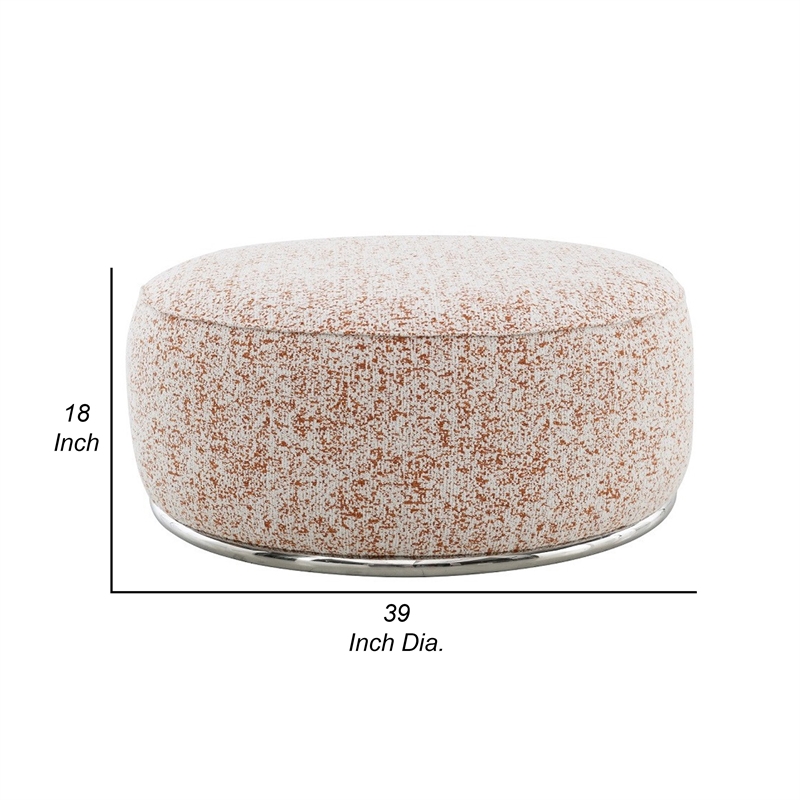 Sarah Ottoman- Round 39 Inch- Modern Style White Red Patterned Boucle