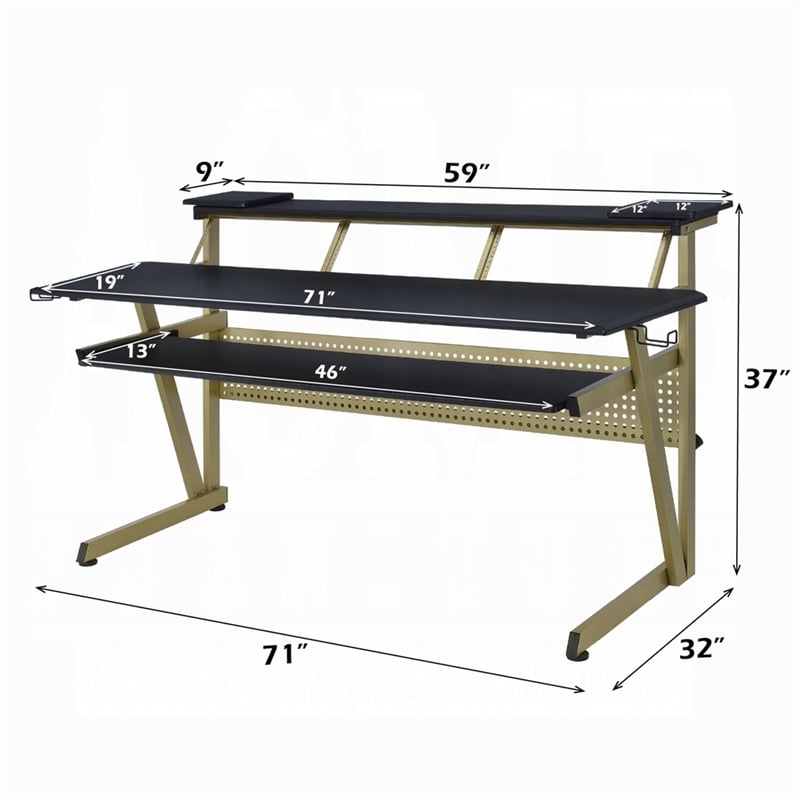 Vion 71 Inch Music Producer Desk for Computer- Black- 3 Tier Shelves