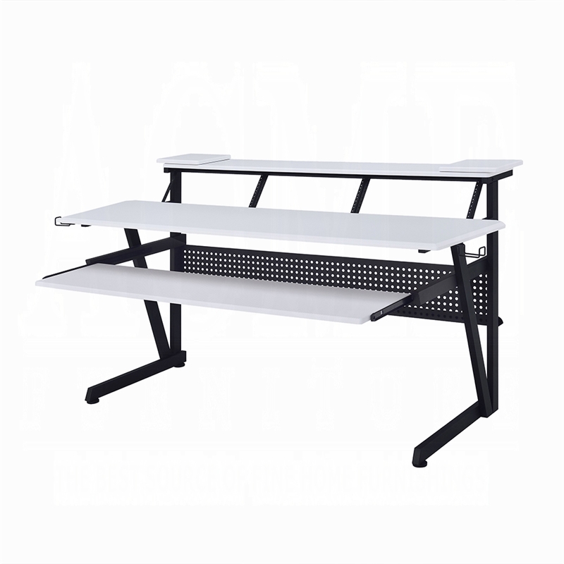 Vion 71 Inch Music Producer Desk for Computer- White- Keyboard Tray