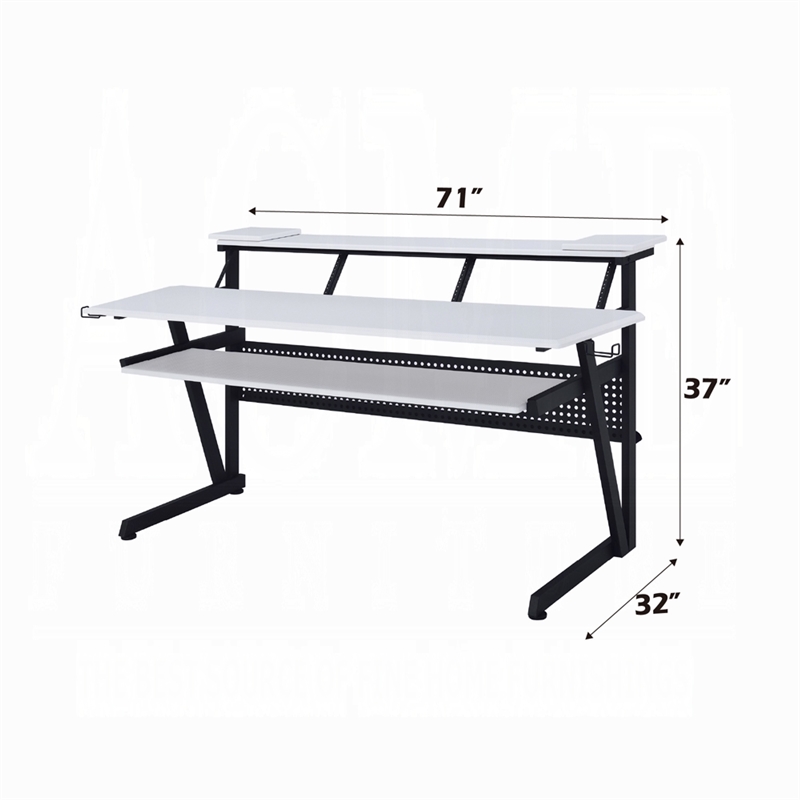Vion 71 Inch Music Producer Desk for Computer- White- Keyboard Tray
