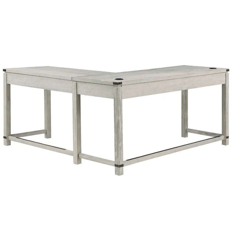 Gery L Corner Standing Sitting Desk with Lift Top- USB- White Wood