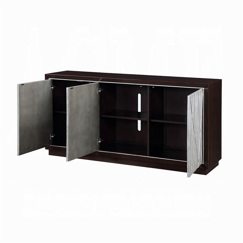 Sideboard Console Cabinet- Silver Metal Touch Open Door- 68 Inch Brown