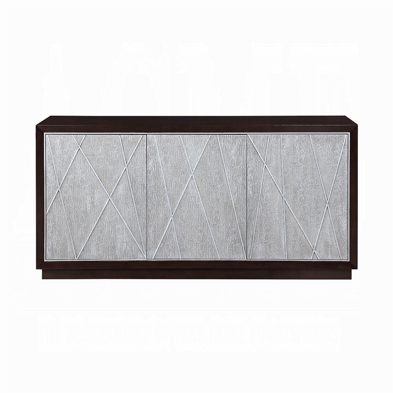 Sideboard Console Cabinet- Silver Metal Touch Open Door- 68 Inch Brown