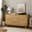 Semi Sideboard Buffet Console- 3 Drawers- 2 Cabinets- Oak Brown Wood