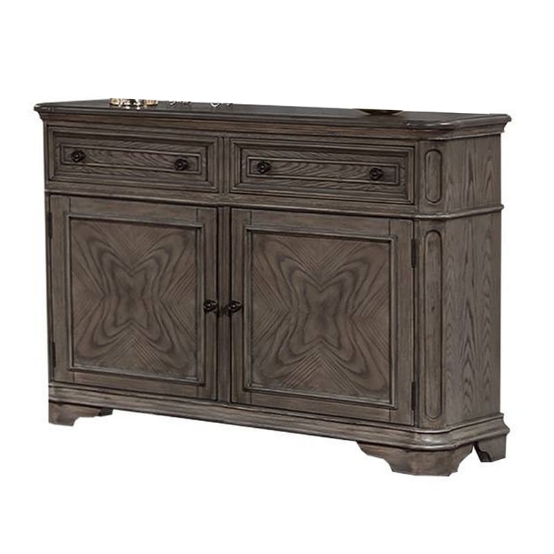 Sideboard Buffet Cabinet- 2 Storage Drawers- 56 Inch Oak Brown Wood