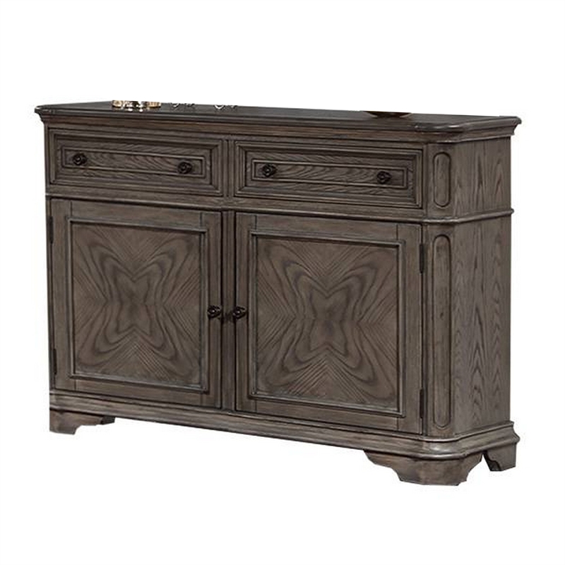 Sideboard Buffet Cabinet- 2 Storage Drawers- 56 Inch Oak Brown Wood